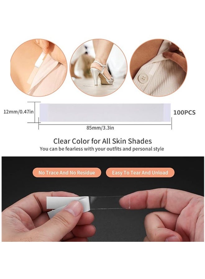 100PCS Double Sided Tape for Clothes Body Strength Tape Adhesive on Skin and Fabrics Clear Tape for All Skin Tones and Fabrics - Image 3